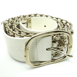 Chanel fake pearl women's belt leather white