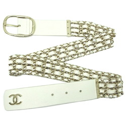 Chanel fake pearl women's belt leather white