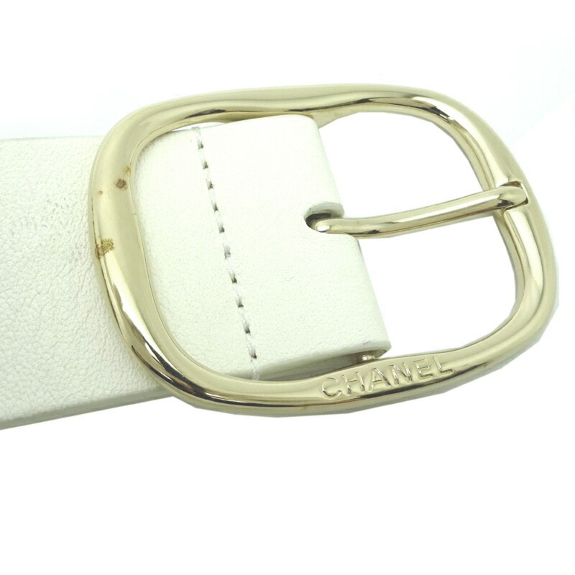 Chanel fake pearl women's belt leather white