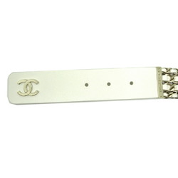 Chanel fake pearl women's belt leather white