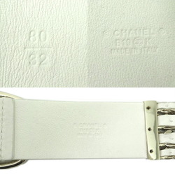 Chanel fake pearl women's belt leather white