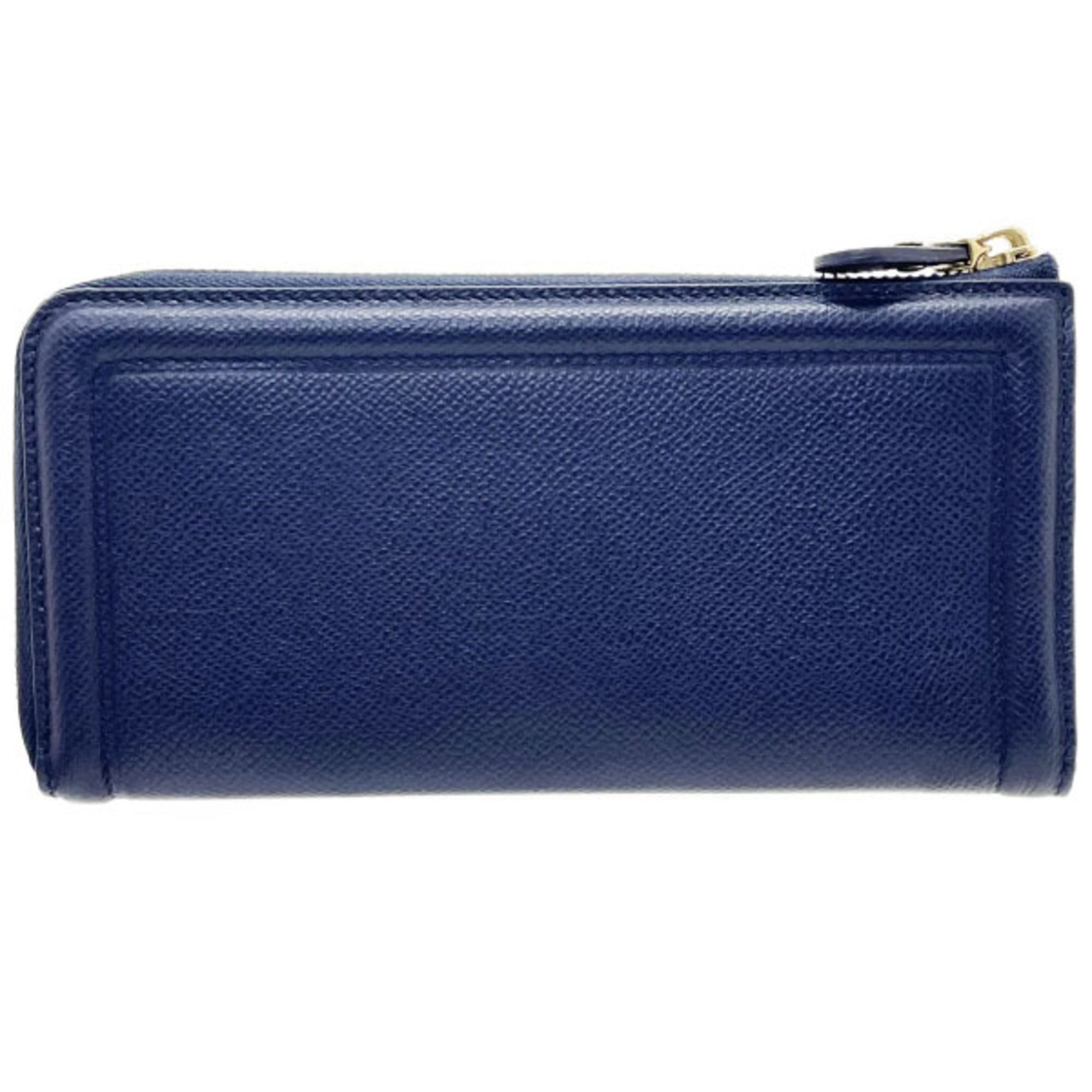 Salvatore Ferragamo Vara L-shaped long wallet in calf leather, navy blue, size 22 C907 ribbon for women THK-13518