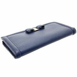 Salvatore Ferragamo Vara L-shaped long wallet in calf leather, navy blue, size 22 C907 ribbon for women THK-13518