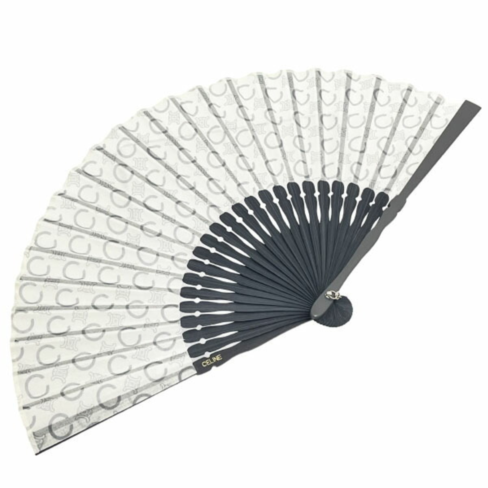 Celine Folding Fan Macadam Uchiwa Ivory White Charcoal Gray 116-5005-A CELINE AA-12927