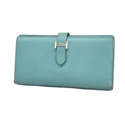 Hermes Long Wallet Bearn Soufflet Y Stamped Veau Epsom Blue Atoll Women's