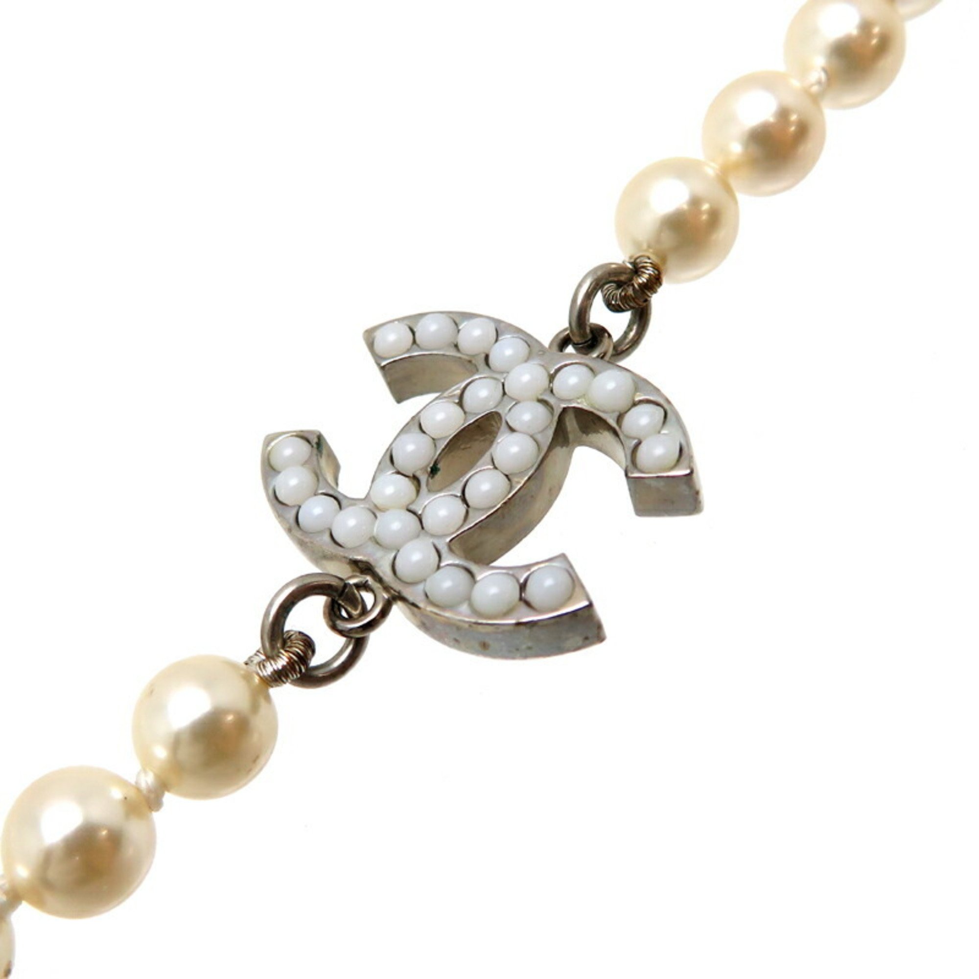 Chanel fake pearl Coco mark women's necklace metal