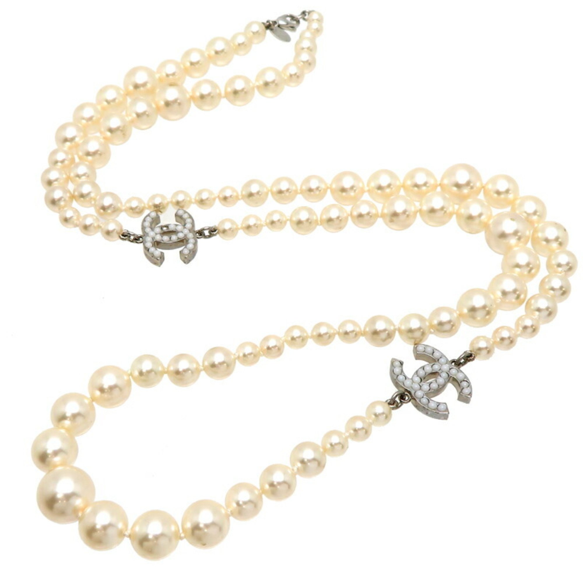 Chanel fake pearl Coco mark women's necklace metal