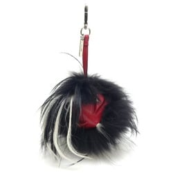 Fendi Monster Bag Bugs Charm Women's Keychain Fox Fur Black