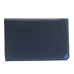 Hermes H Series Card Case U Engraved Women's Evergrain Blue Indigo