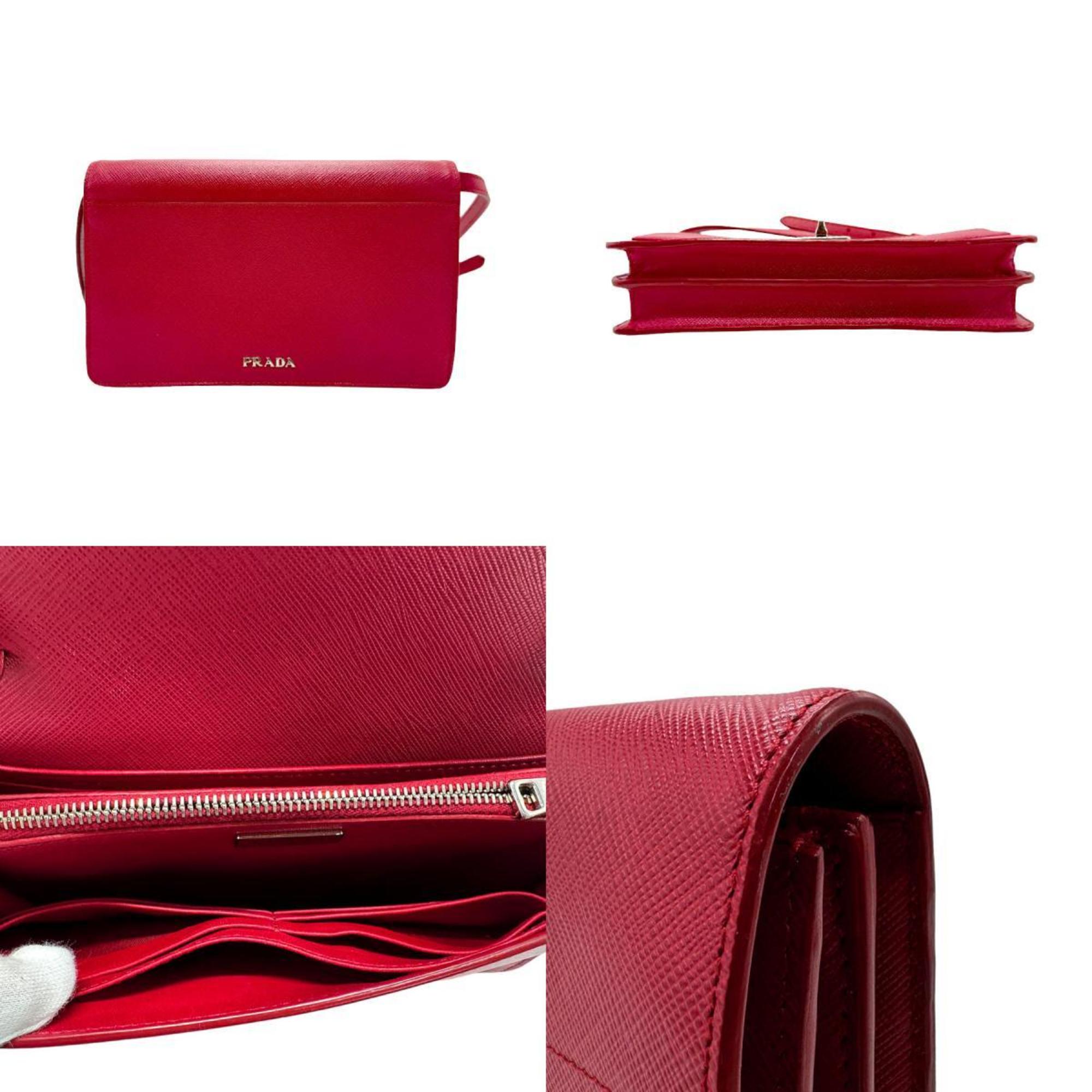 PRADA Shoulder Wallet Leather Red Women's BT1020 n0114