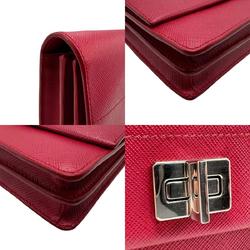 PRADA Shoulder Wallet Leather Red Women's BT1020 n0114