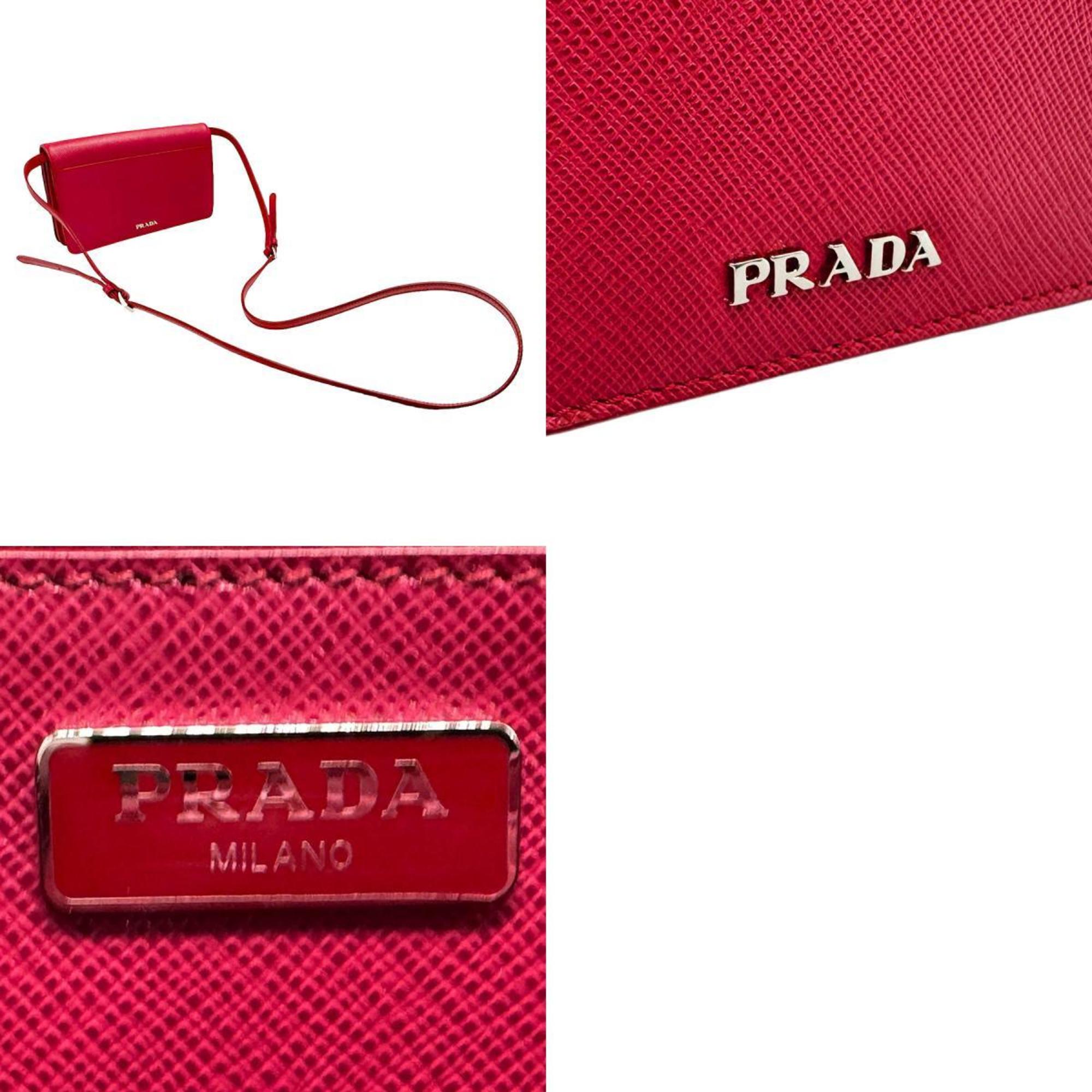 PRADA Shoulder Wallet Leather Red Women's BT1020 n0114