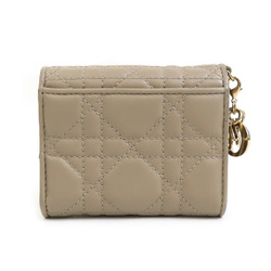 Christian Dior Tri-fold Wallet Leather Beige Women's r10098j