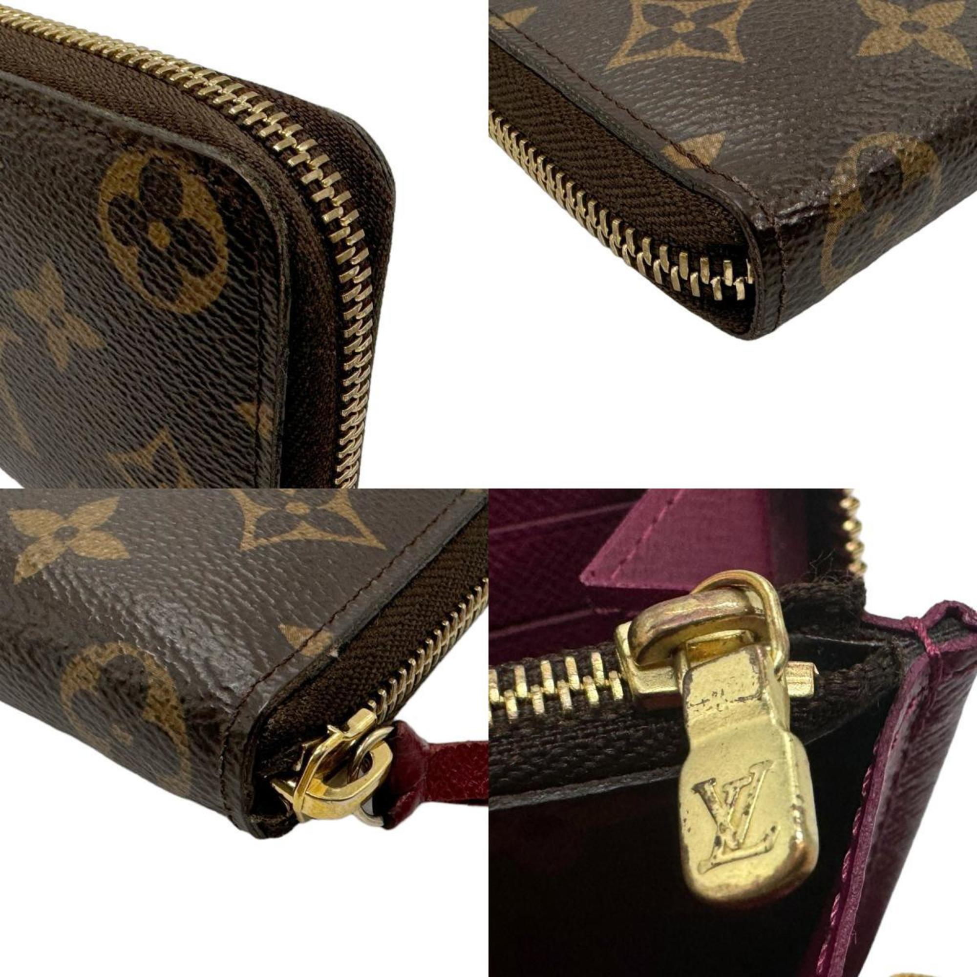 Louis Vuitton LOUIS VUITTON Round Long Wallet Monogram Portefeuille Clemence Canvas Fuchsia M60742 n0166