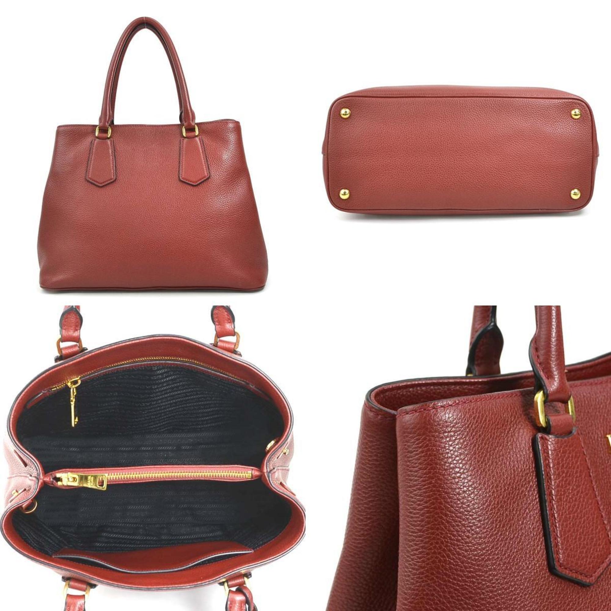 PRADA handbag leather dark red gold women's e58915g