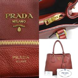 PRADA handbag leather dark red gold women's e58915g