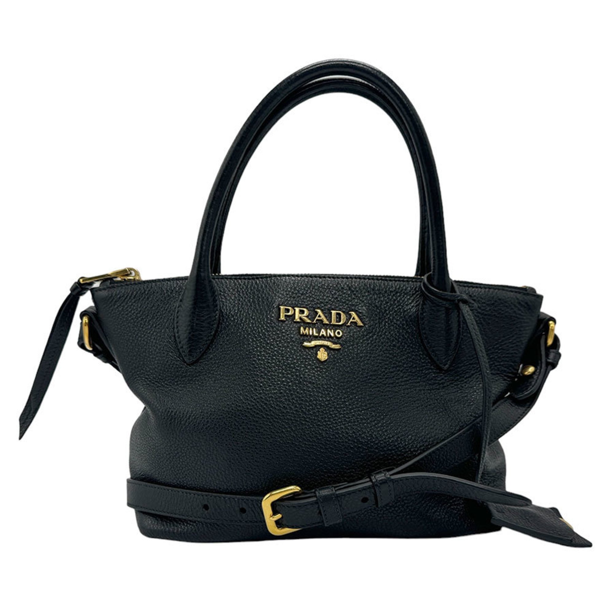 PRADA handbag shoulder bag leather black ladies 1BA111 n0163