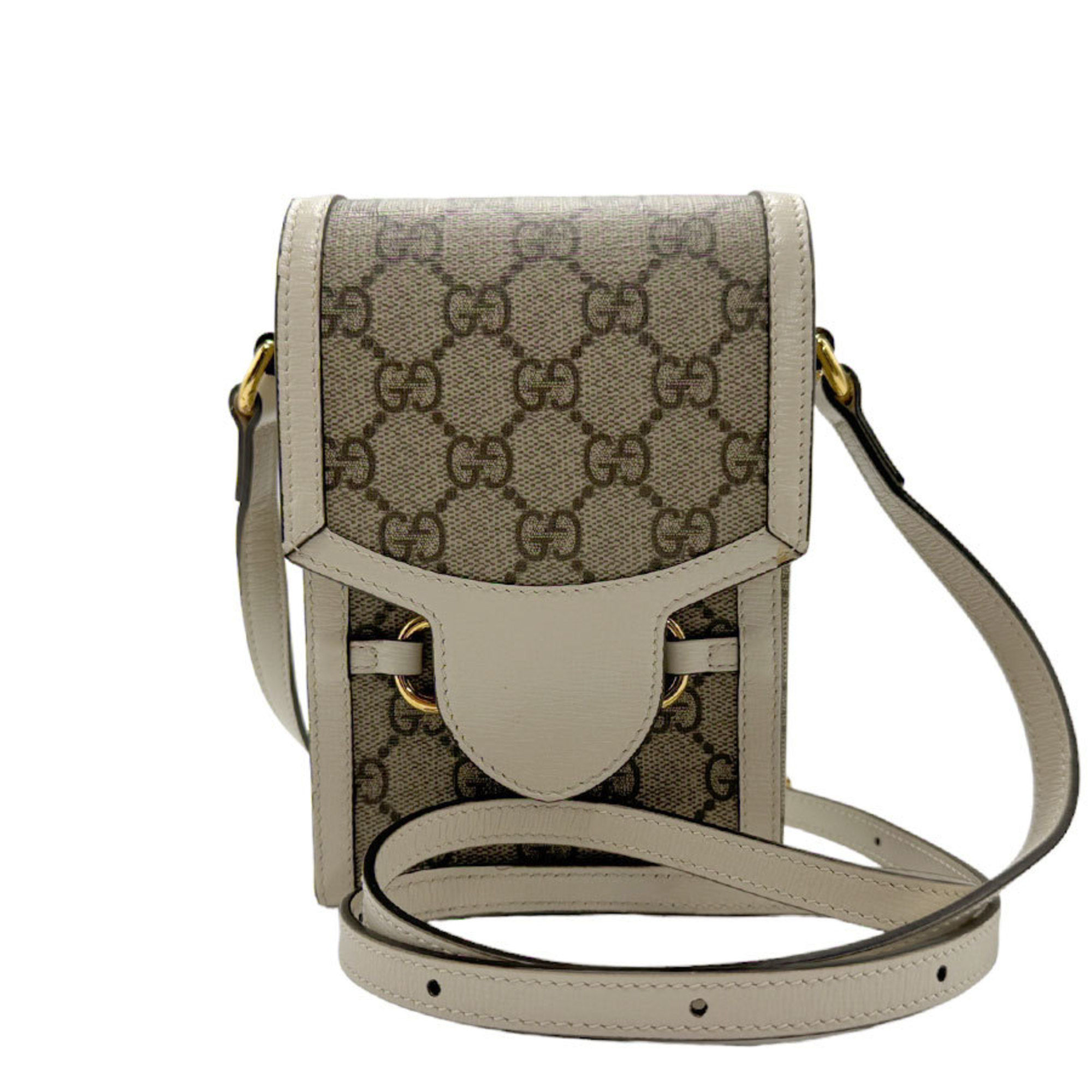 GUCCI Shoulder Bag Horsebit GG Supreme Canvas Leather White x Brown Women's 625615 z1897