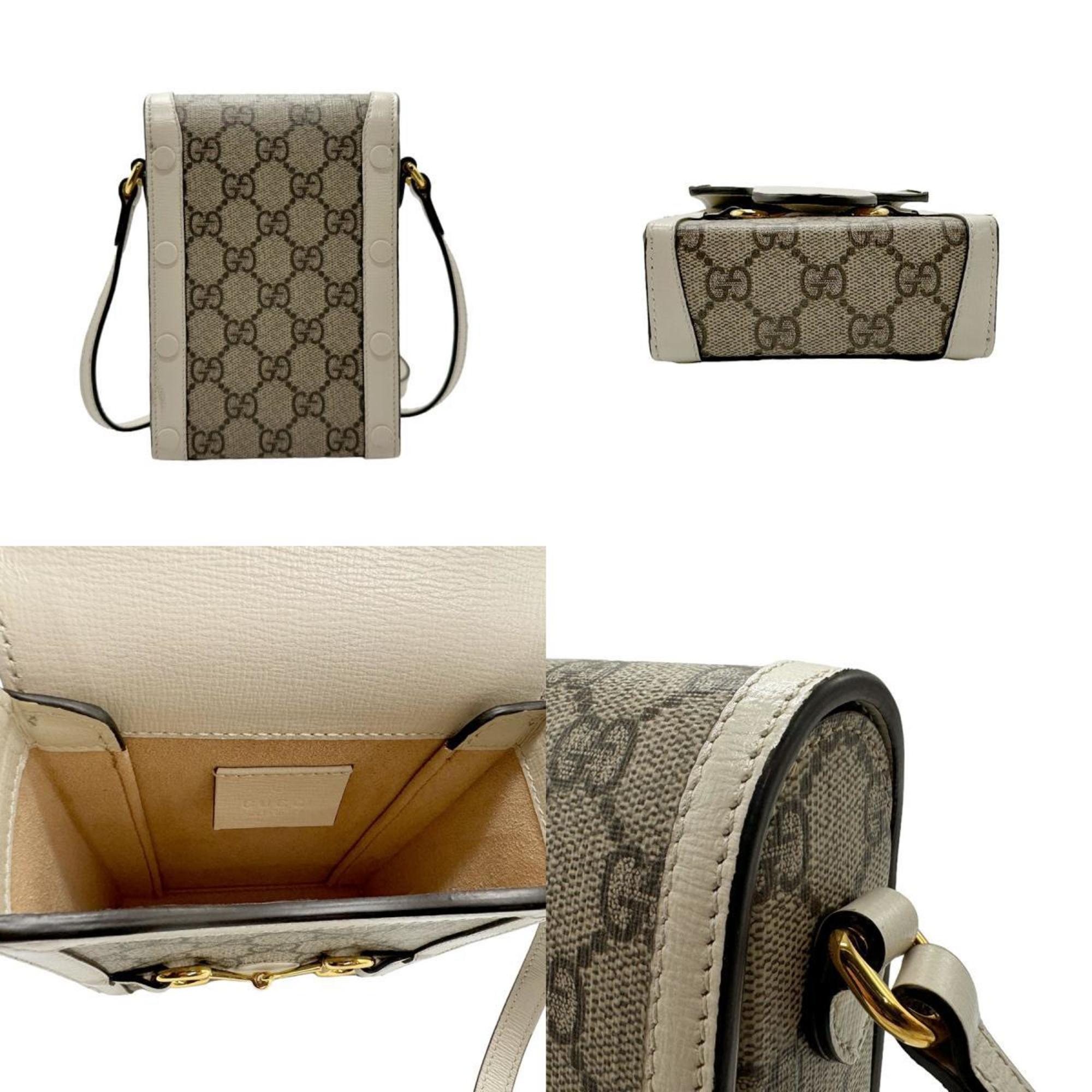 GUCCI Shoulder Bag Horsebit GG Supreme Canvas Leather White x Brown Women's 625615 z1897