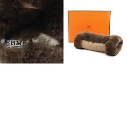 Hermes HERMES Gloves Hand Muff Warmer Leather Fur Brown Women's e58922f