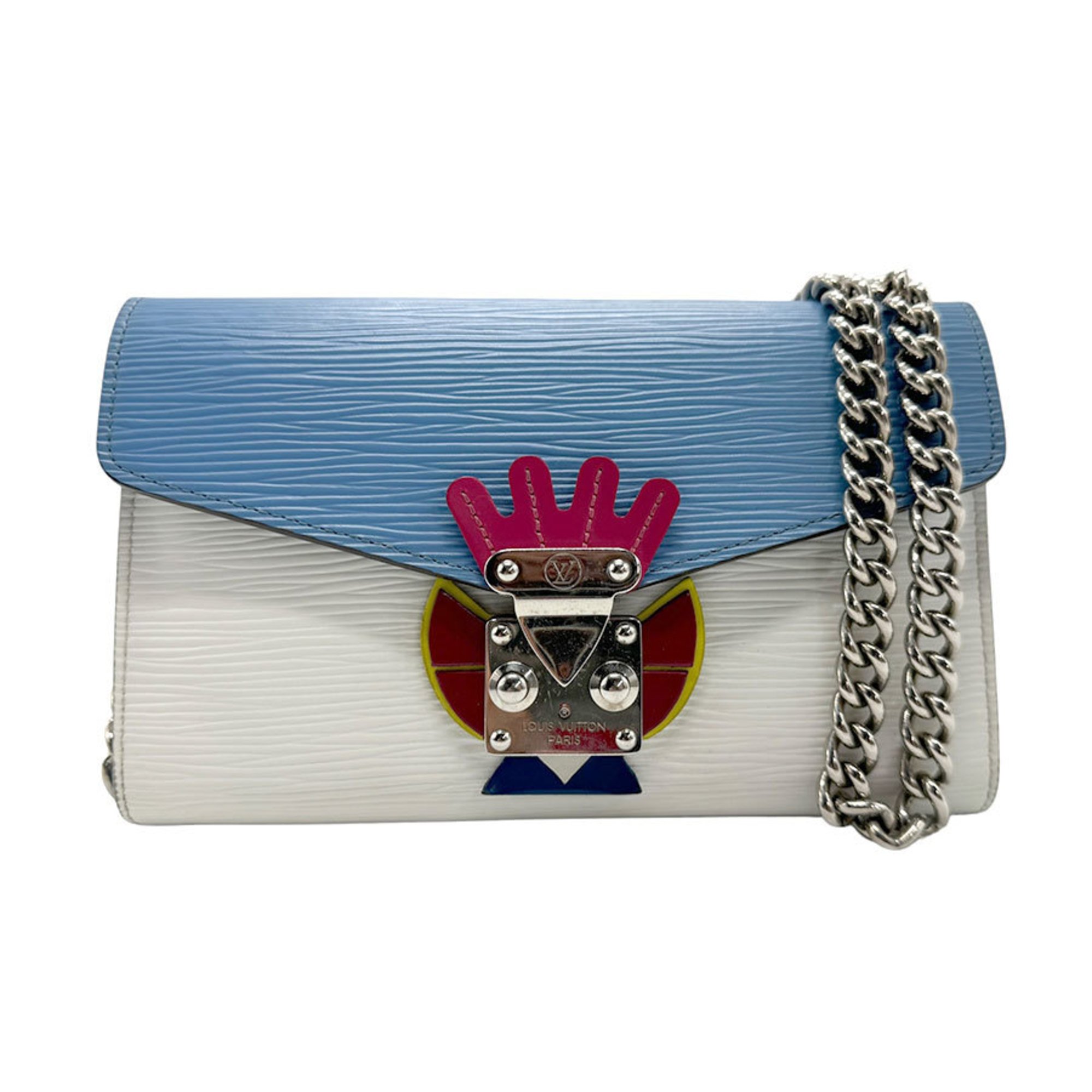 Louis Vuitton Chain Wallet Tribal Mask Epi Leather Blue x White Pink Women's M60795 n0123