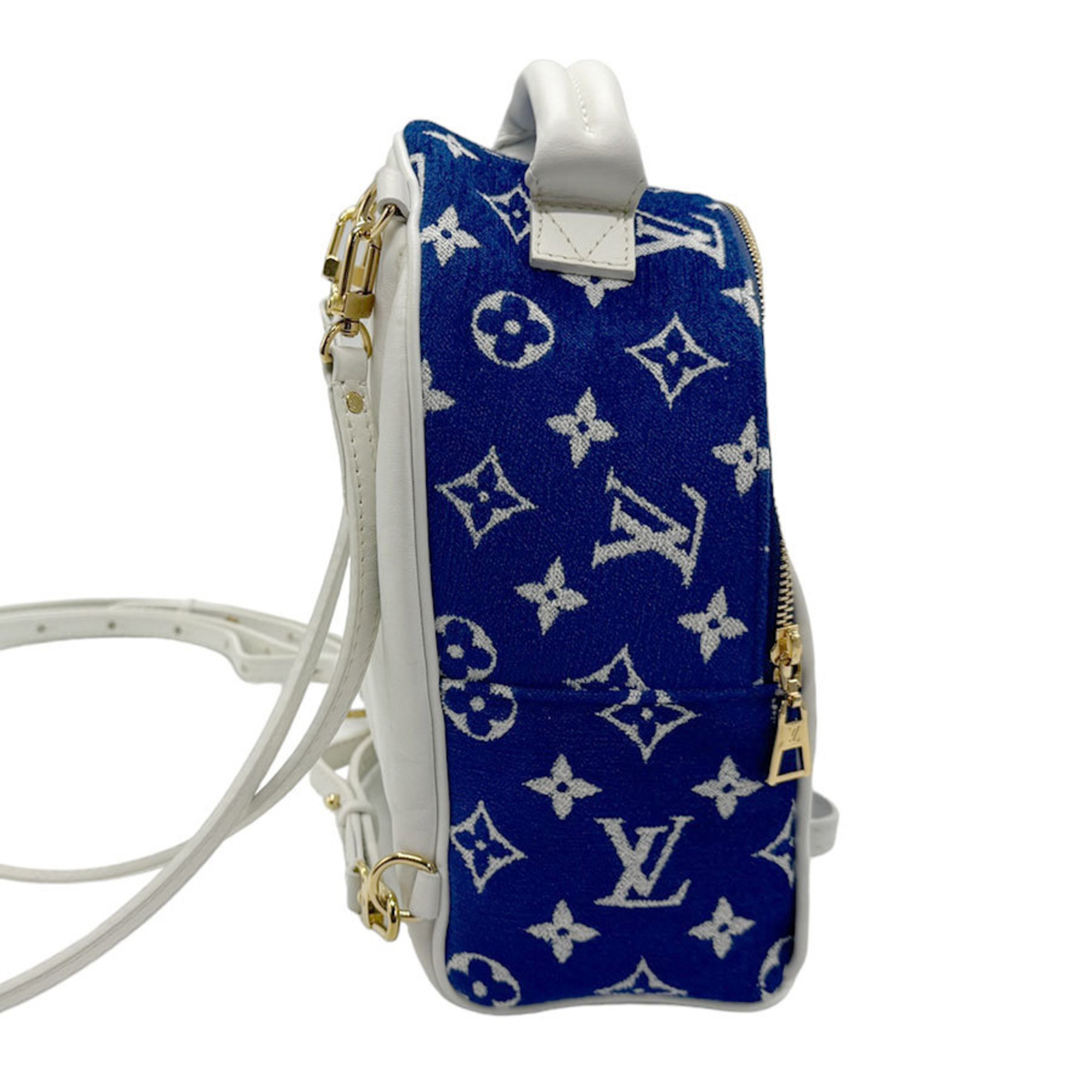 Louis Vuitton LOUIS VUITTON Backpack Monogram Jacquard Velvet Palm Springs MINI Leather Blue White Gold Women's M46207 z1941