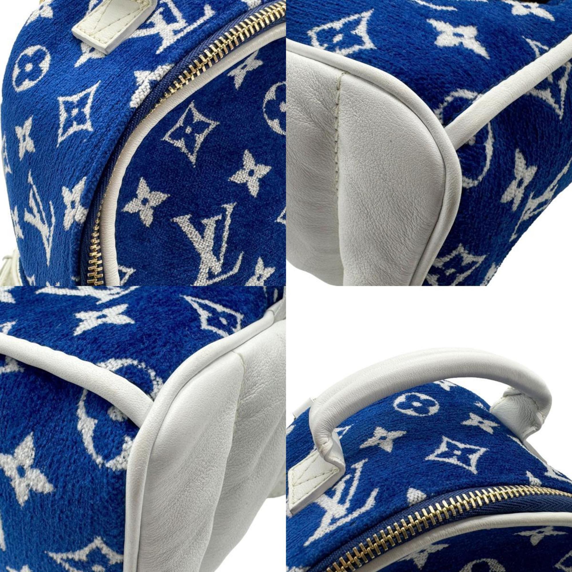 Louis Vuitton LOUIS VUITTON Backpack Monogram Jacquard Velvet Palm Springs MINI Leather Blue White Gold Women's M46207 z1941