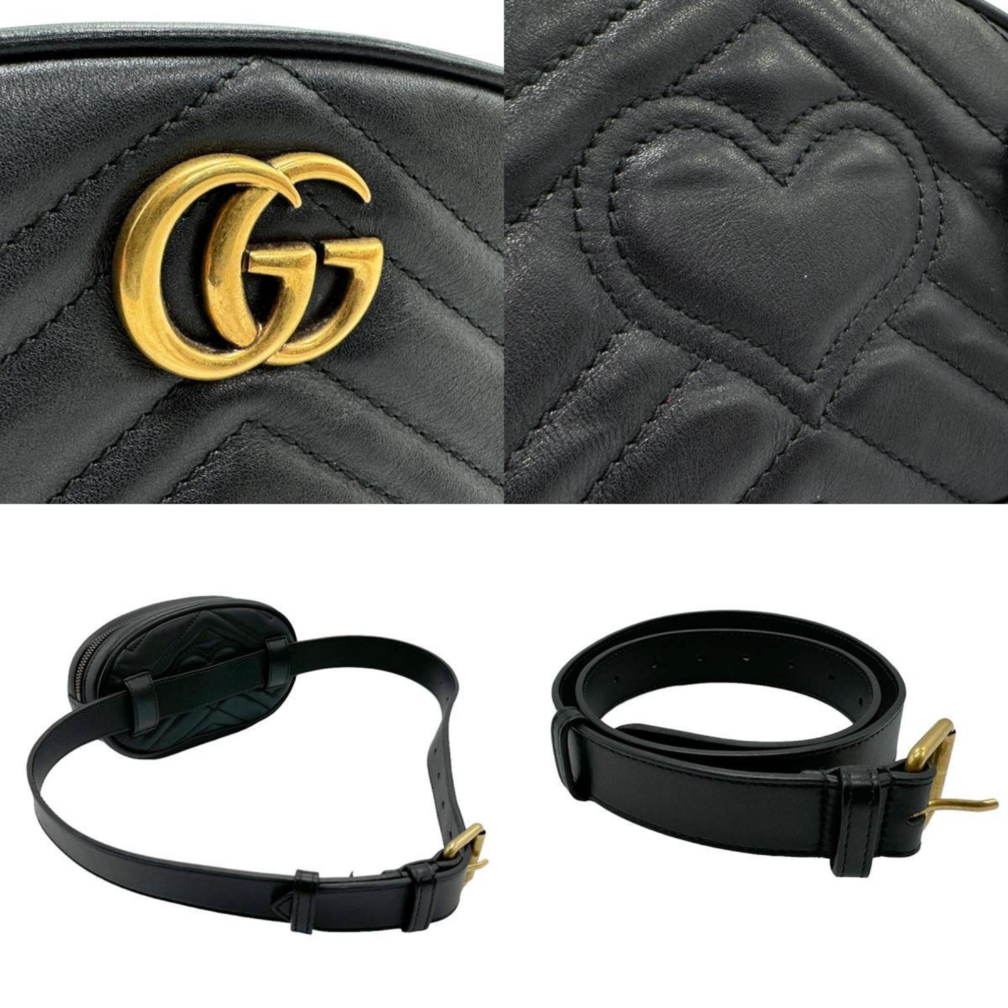 GUCCI GG Marmont Waist Bag Leather Black Men's Women's 476434 n0125