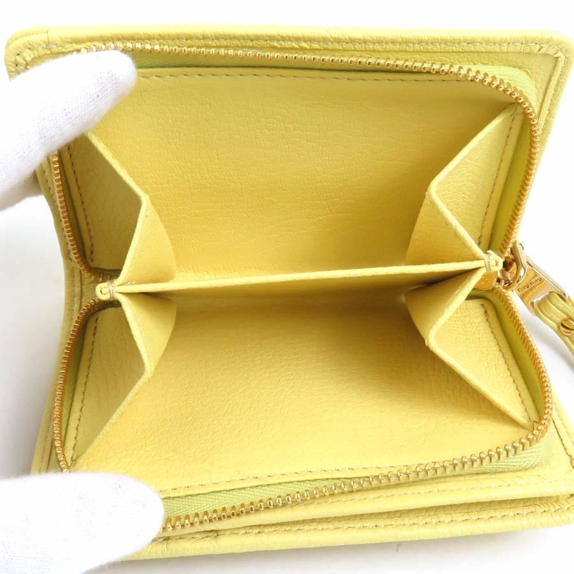 Miu Miu Miu Bi-fold Wallet Leather Yellow Women's r10099g