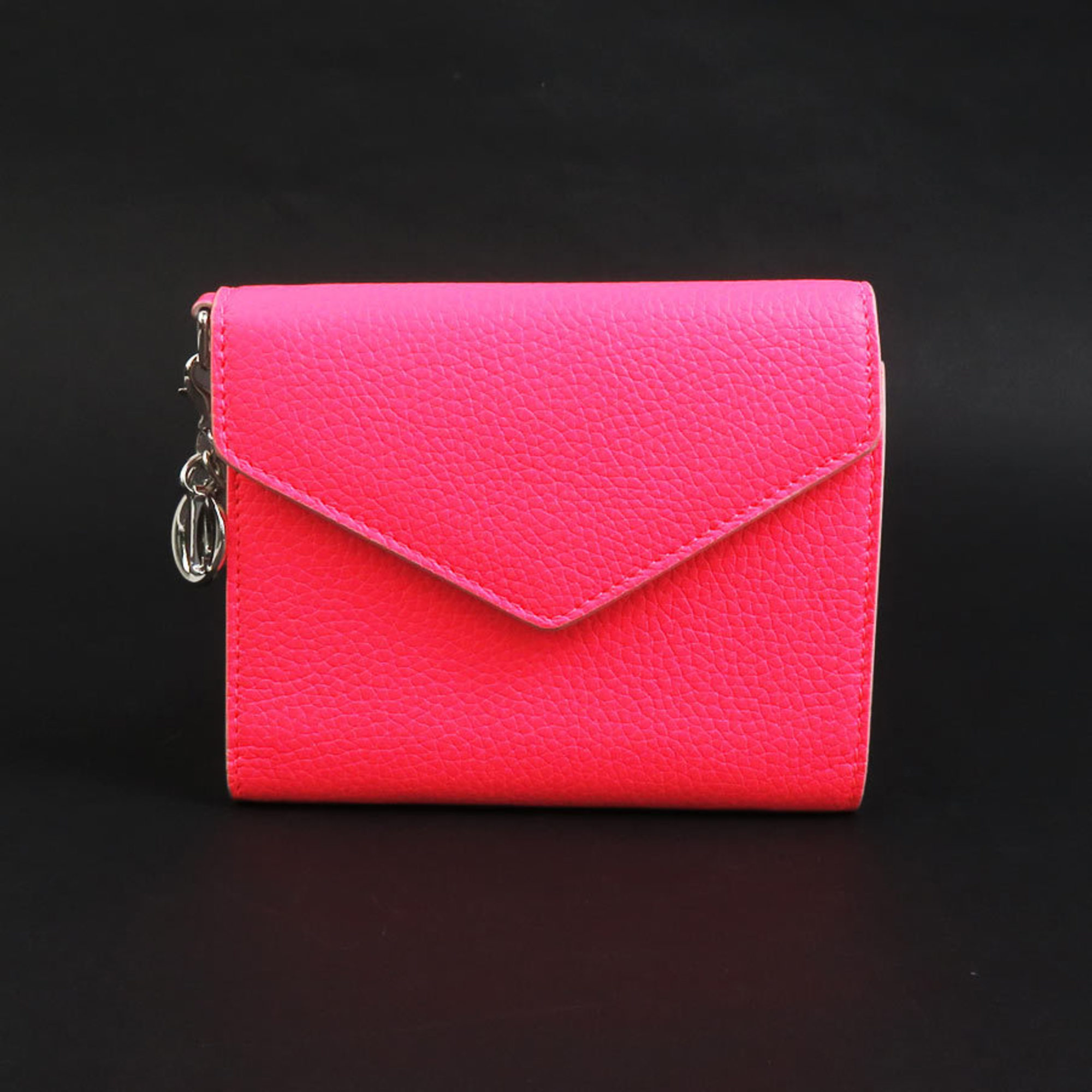 Christian Dior Tri-fold Wallet Leather Neon Pink Women's r10096m