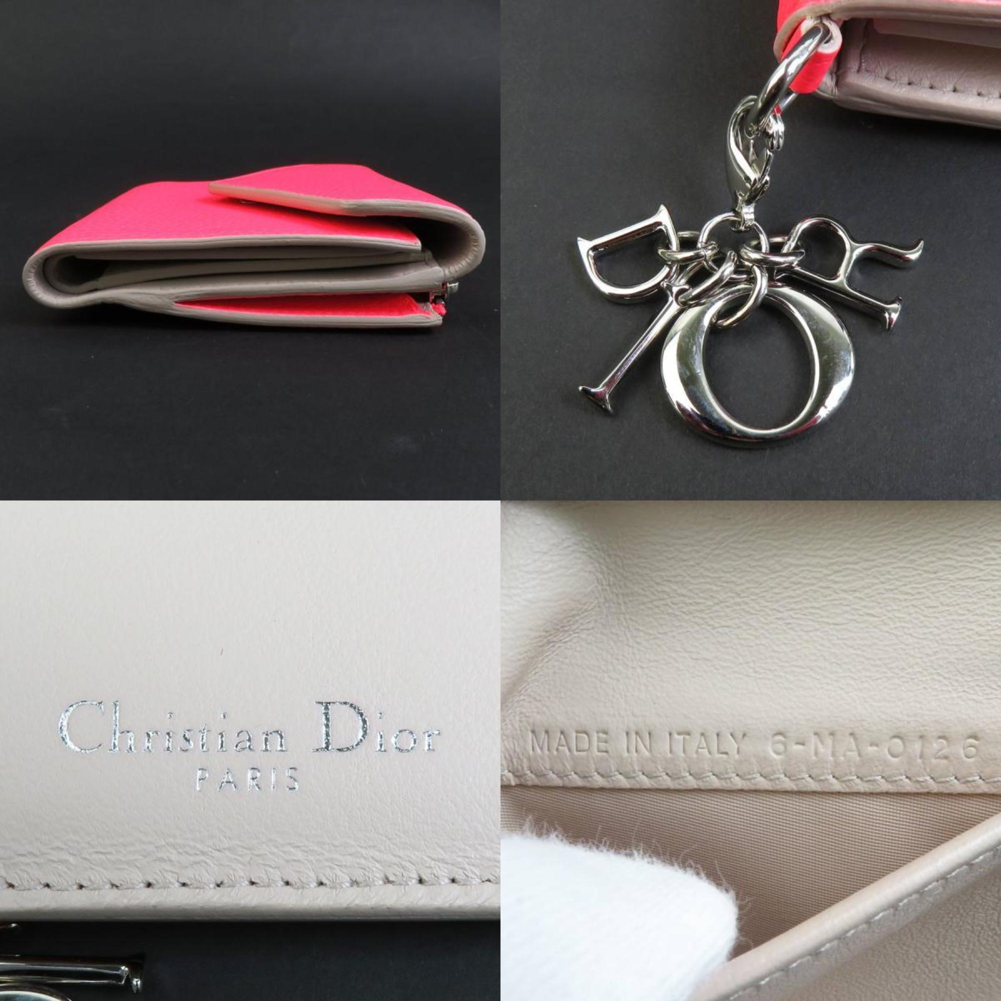 Christian Dior Tri-fold Wallet Leather Neon Pink Women's r10096m