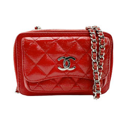 CHANEL Shoulder Bag Leather Red Silver Women's n0122