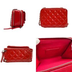 CHANEL Shoulder Bag Leather Red Silver Women's n0122