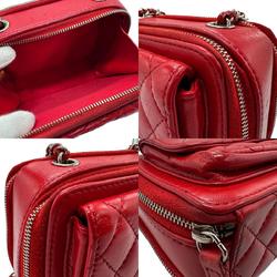 CHANEL Shoulder Bag Leather Red Silver Women's n0122