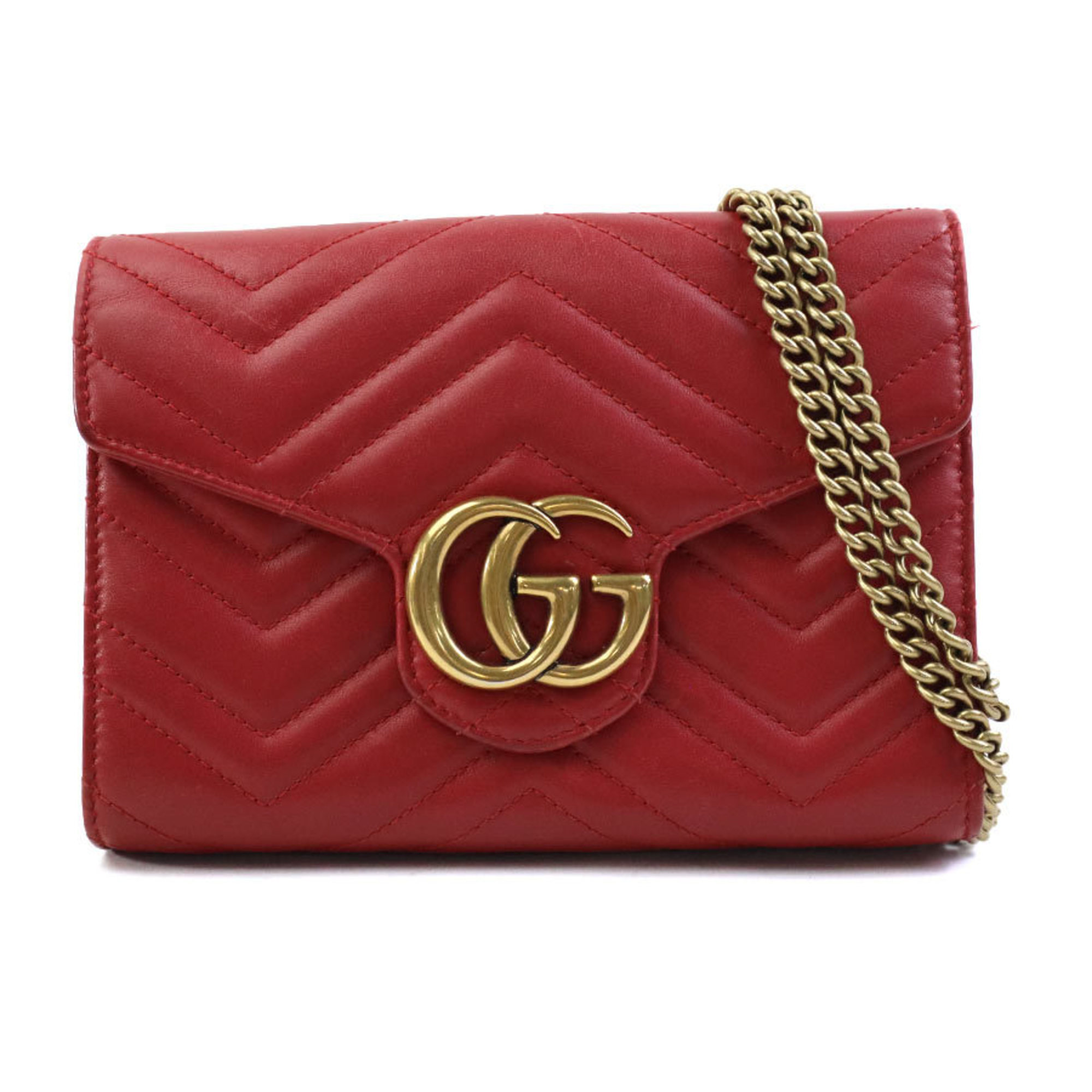 GUCCI Wallet Chain Shoulder Bag GG Marmont Leather Red Gold Women's 474575 e58901a