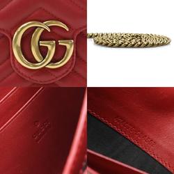 GUCCI Wallet Chain Shoulder Bag GG Marmont Leather Red Gold Women's 474575 e58901a