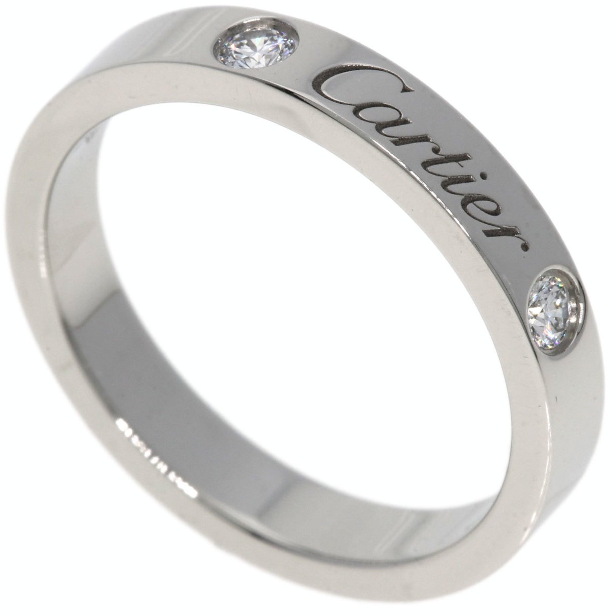 Cartier Engraved 2P Diamond #49 Ring Platinum PT950 Women's CARTIER