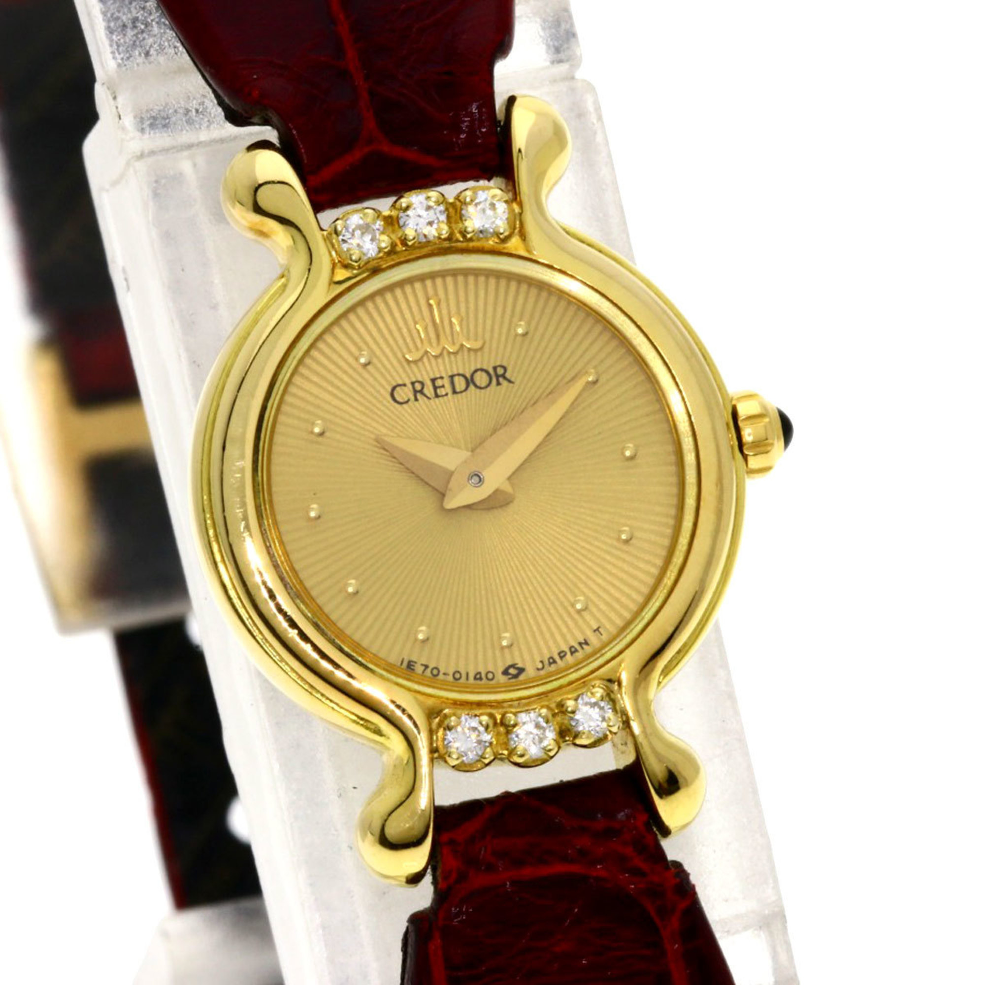 Seiko 1E70-0090 Credor Authentic Lug Diamond Watch K18 Yellow Gold Leather Women's SEIKO