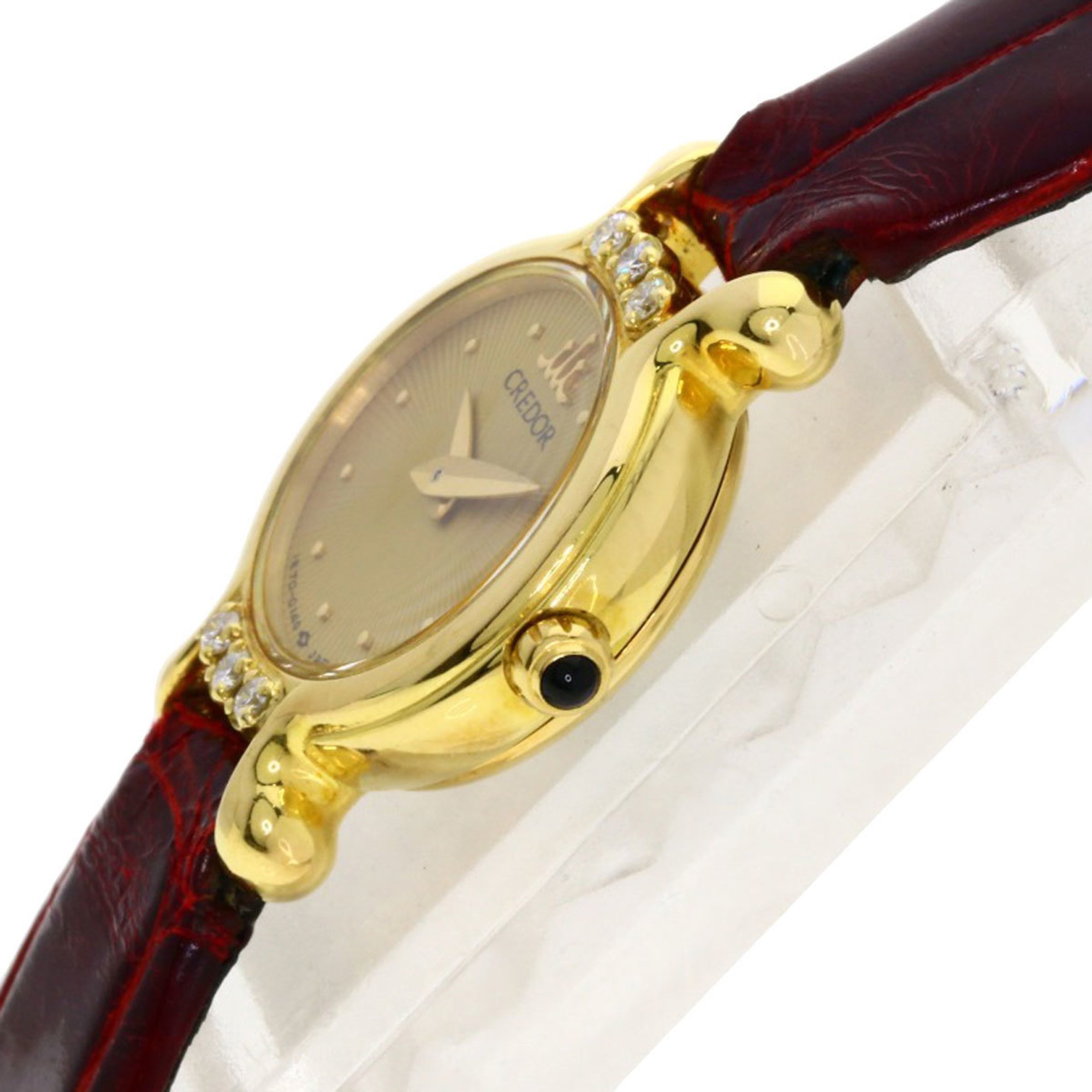 Seiko 1E70-0090 Credor Authentic Lug Diamond Watch K18 Yellow Gold Leather Women's SEIKO