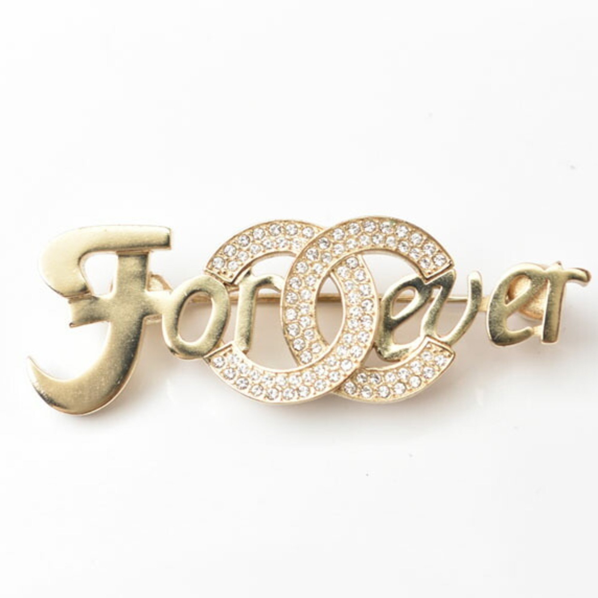 CHANEL Brooch Pin FOREVER Rhinestone Coco Mark Gold