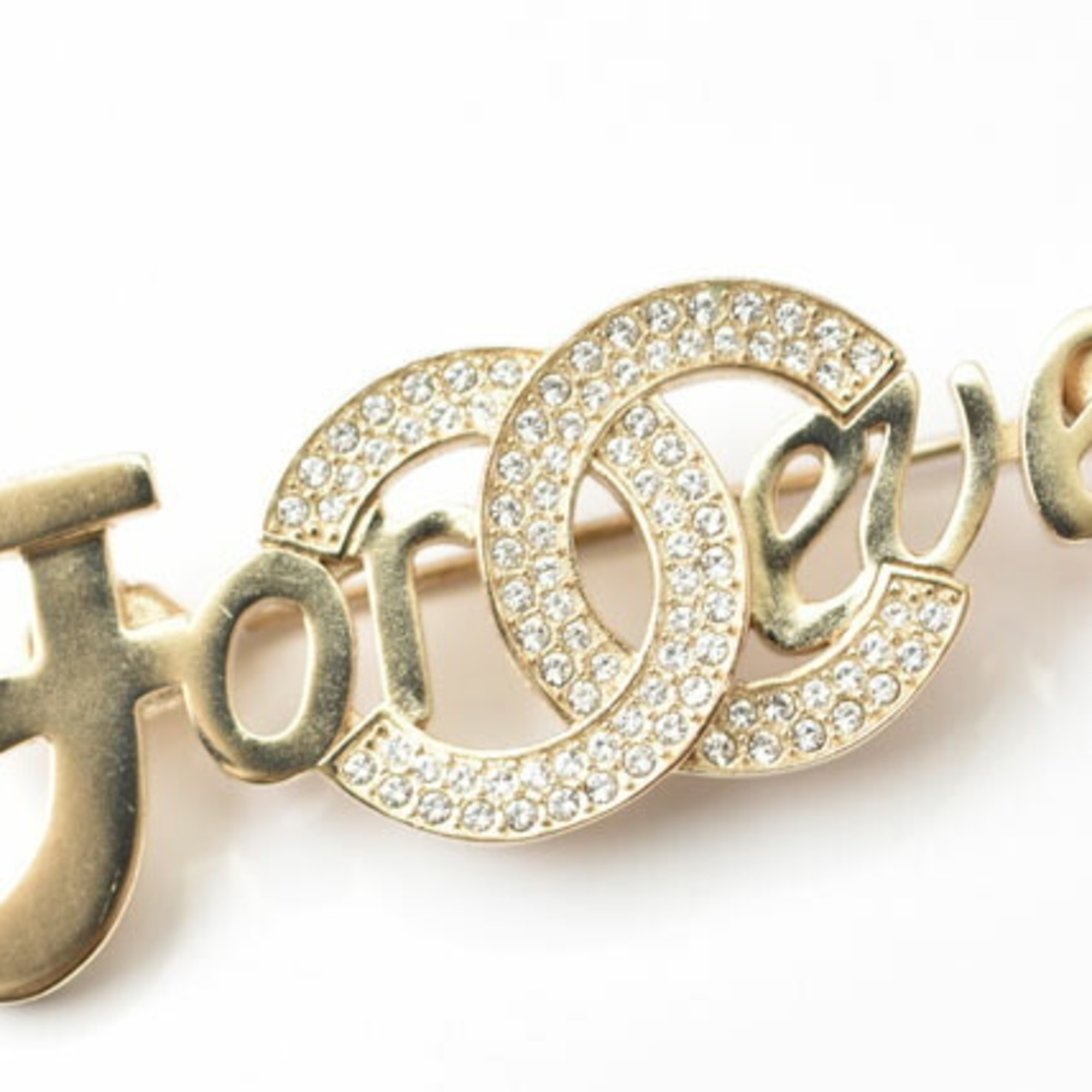 CHANEL Brooch Pin FOREVER Rhinestone Coco Mark Gold