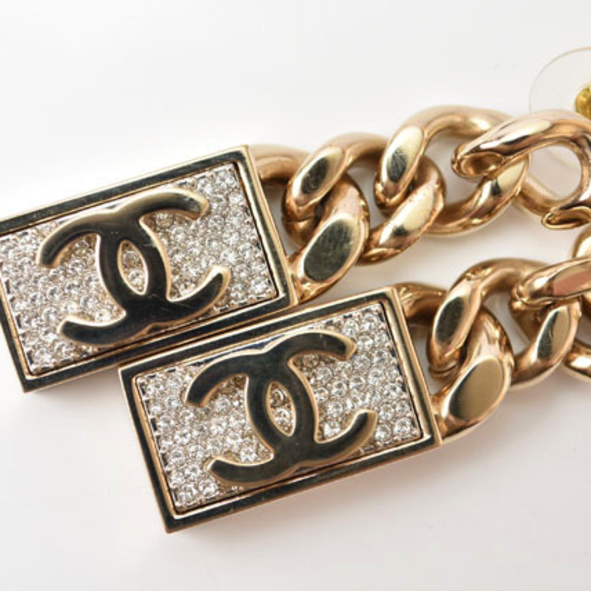 Chanel Earrings CHANEL Swing CC Mark Coco Rhinestone Champagne Gold