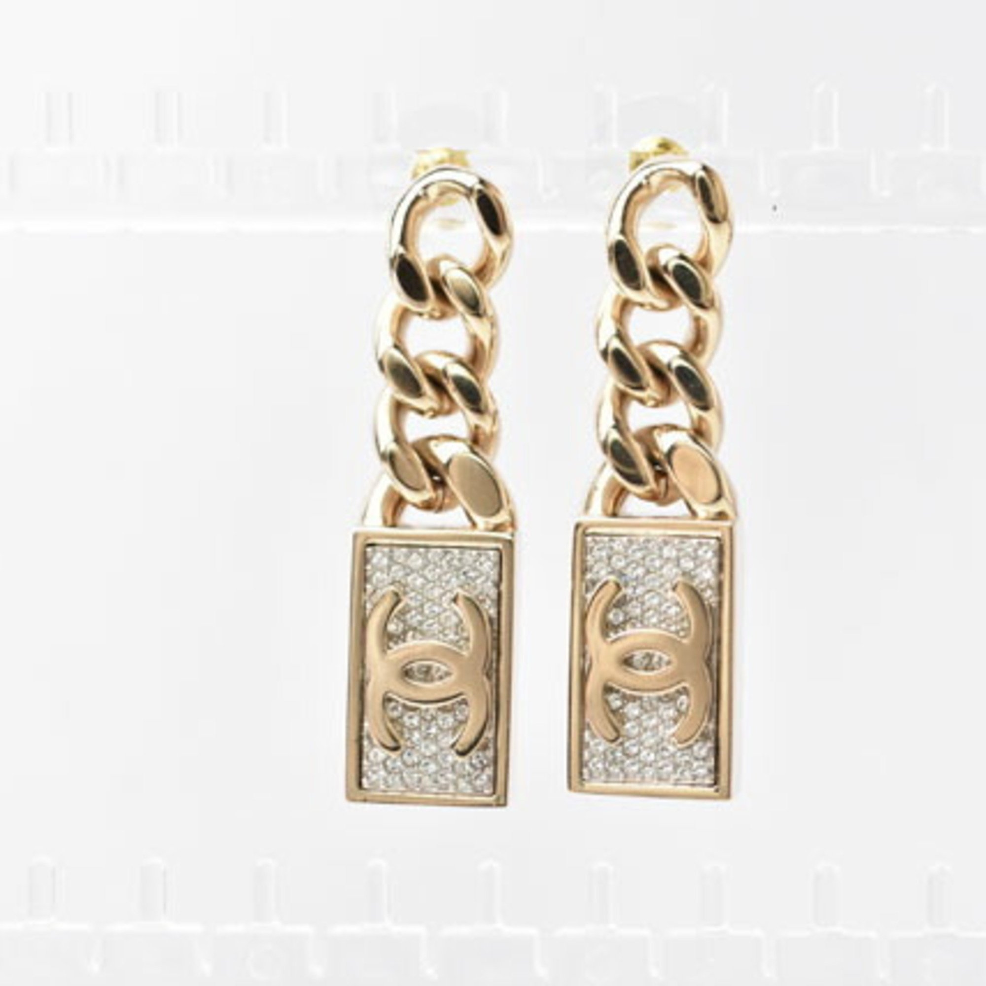 Chanel Earrings CHANEL Swing CC Mark Coco Rhinestone Champagne Gold