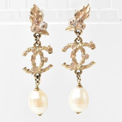 Chanel Earrings CHANEL Swing CC Mark Feather Motif Pink Gold