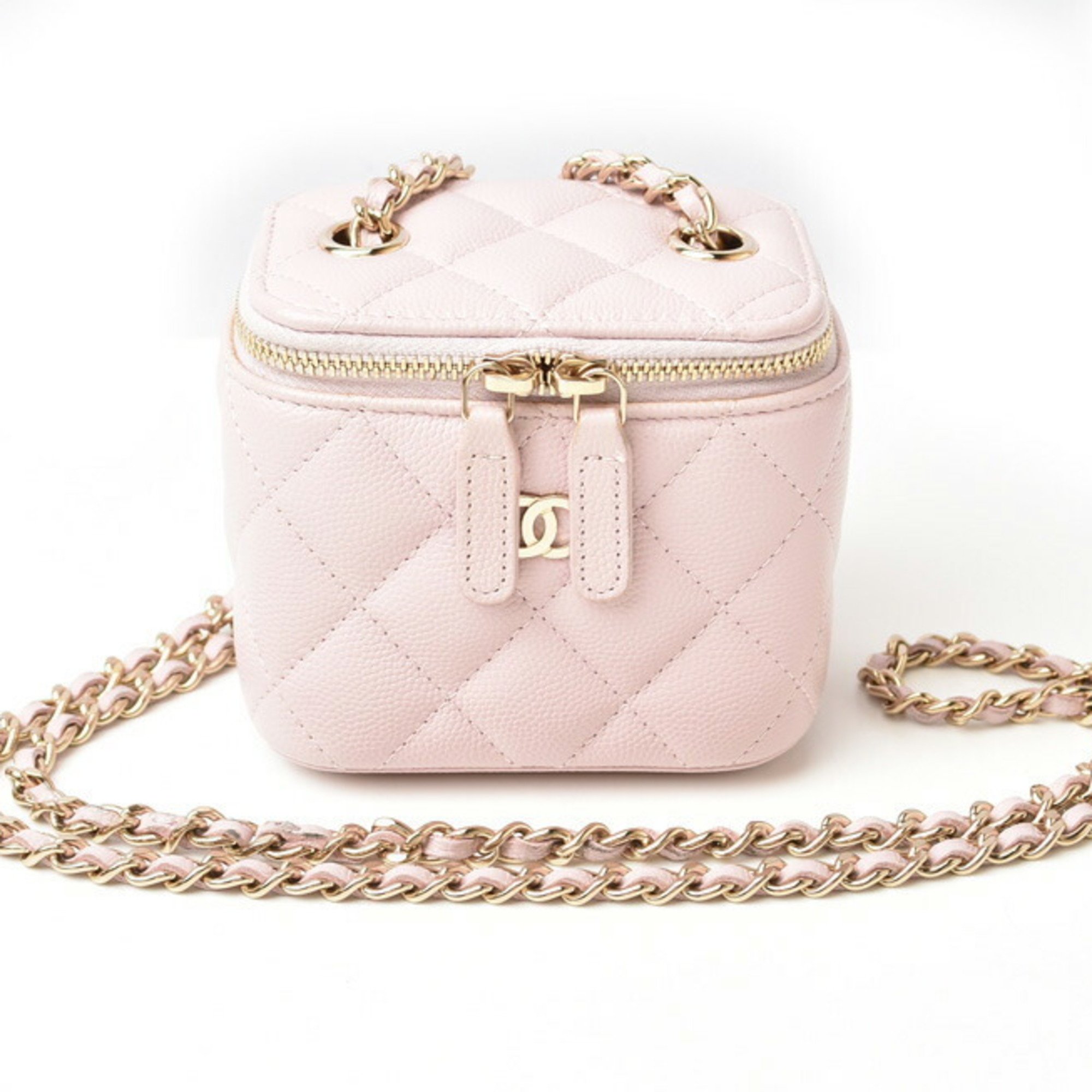 Chanel Small Vanity Case Shoulder Bag CHANEL Chain Caviar Skin AP1340 Rose