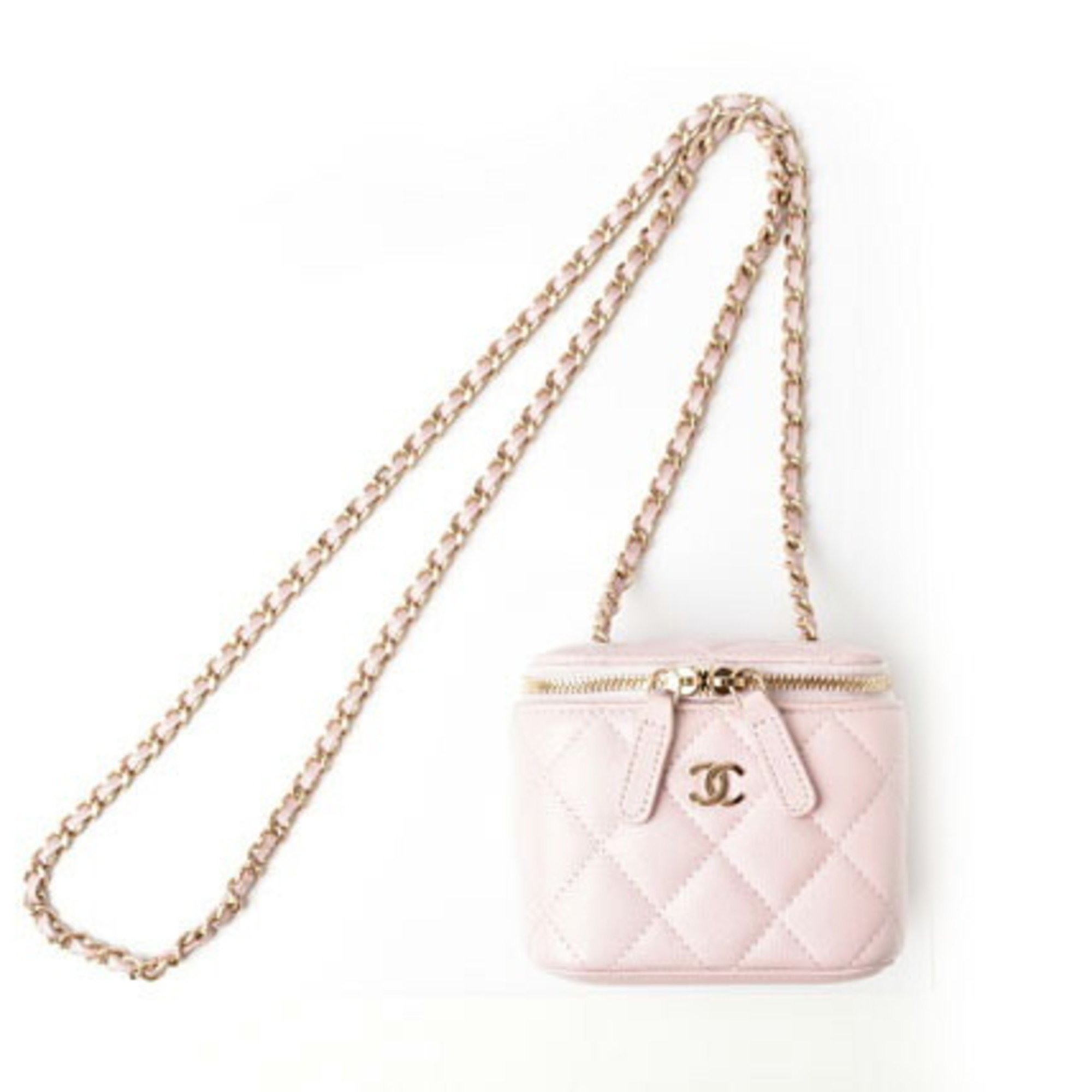 Chanel Small Vanity Case Shoulder Bag CHANEL Chain Caviar Skin AP1340 Rose