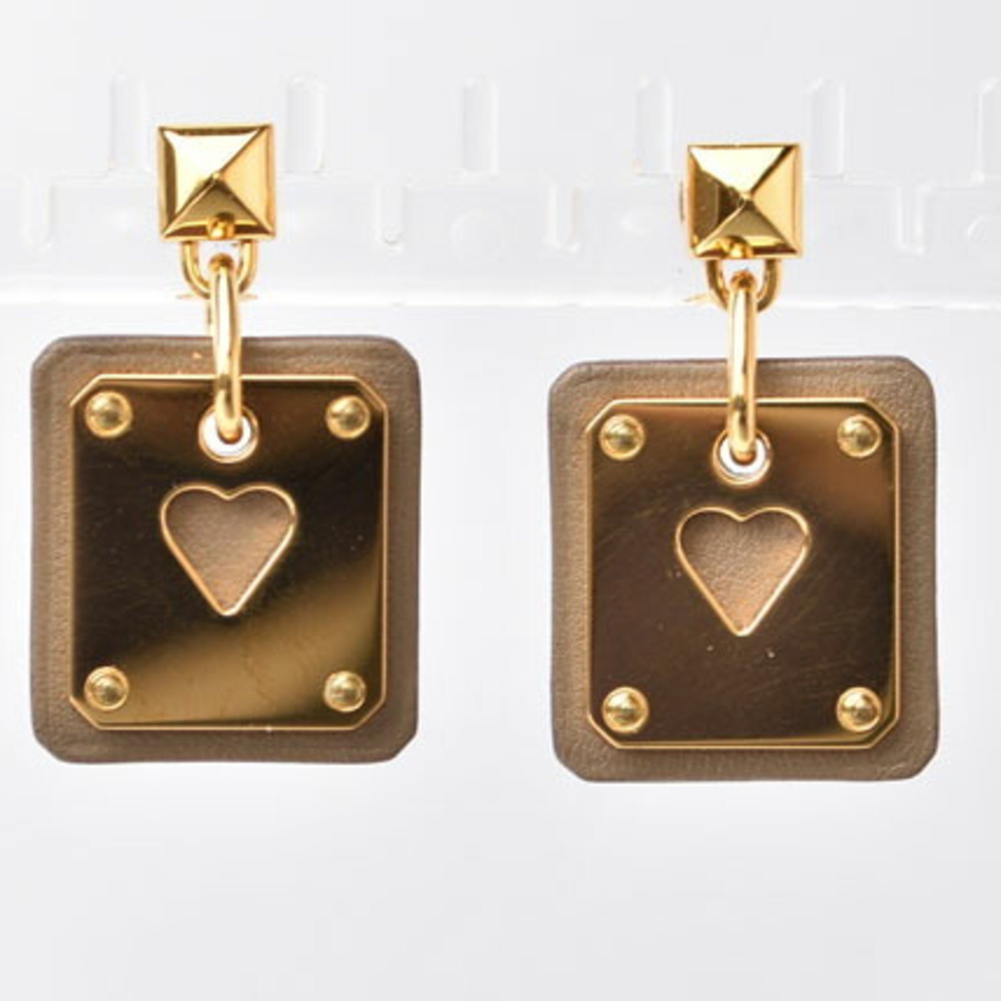 Hermes Earrings HERMES Ace of Hearts As de Coeur Playing Cards Swift Leather Beige U Stamp