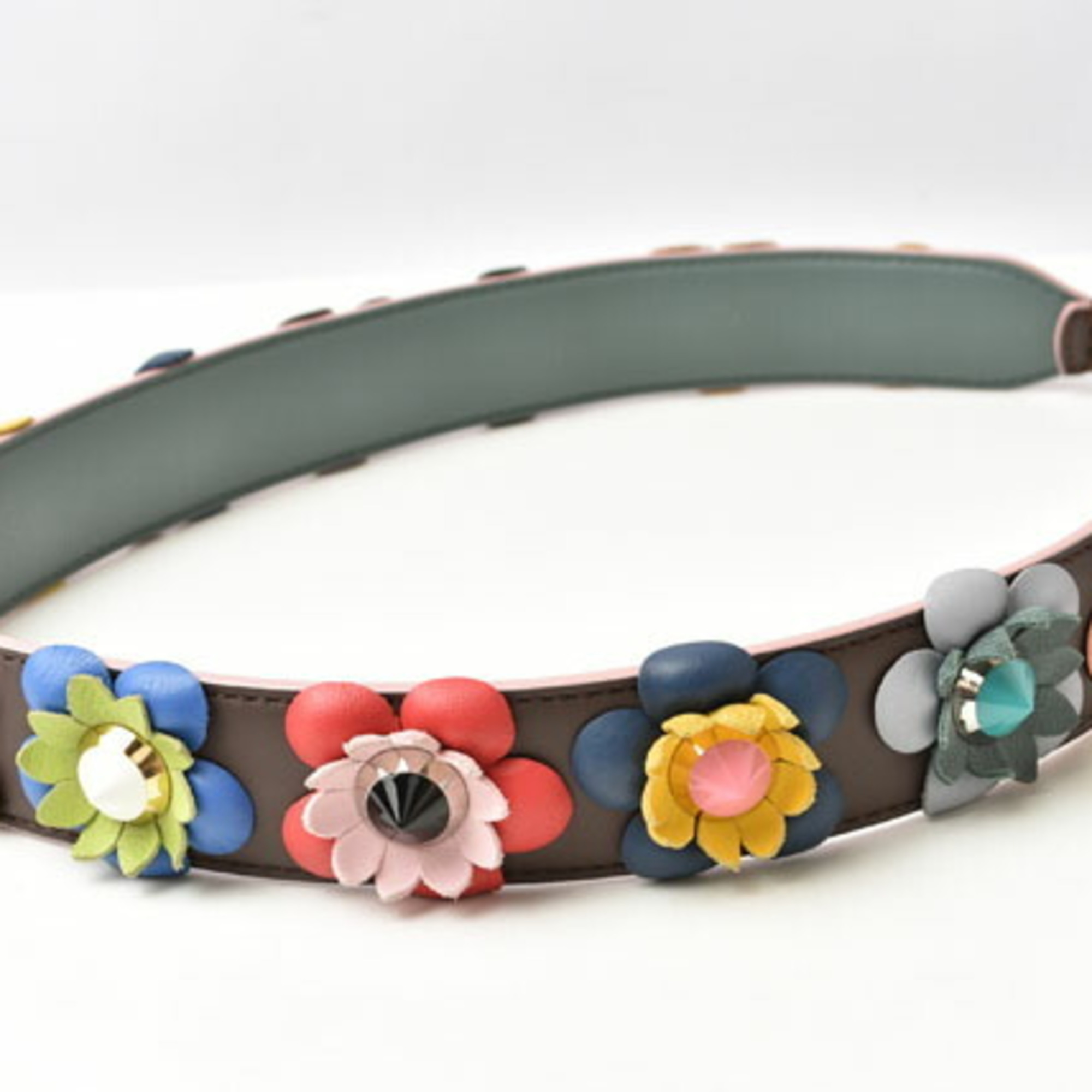 FENDI Shoulder Strap You Leather Flower Brown Pink Multi