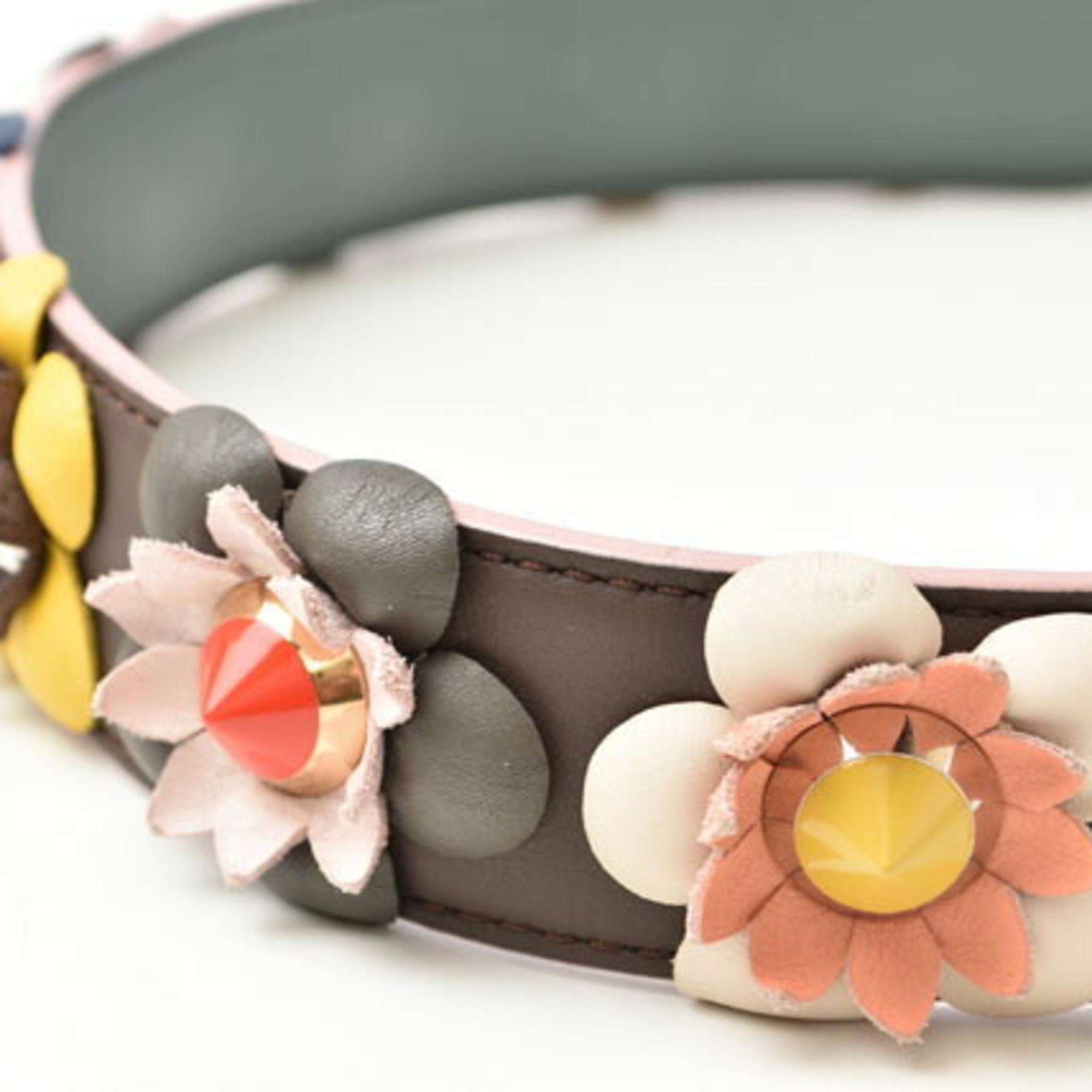 FENDI Shoulder Strap You Leather Flower Brown Pink Multi