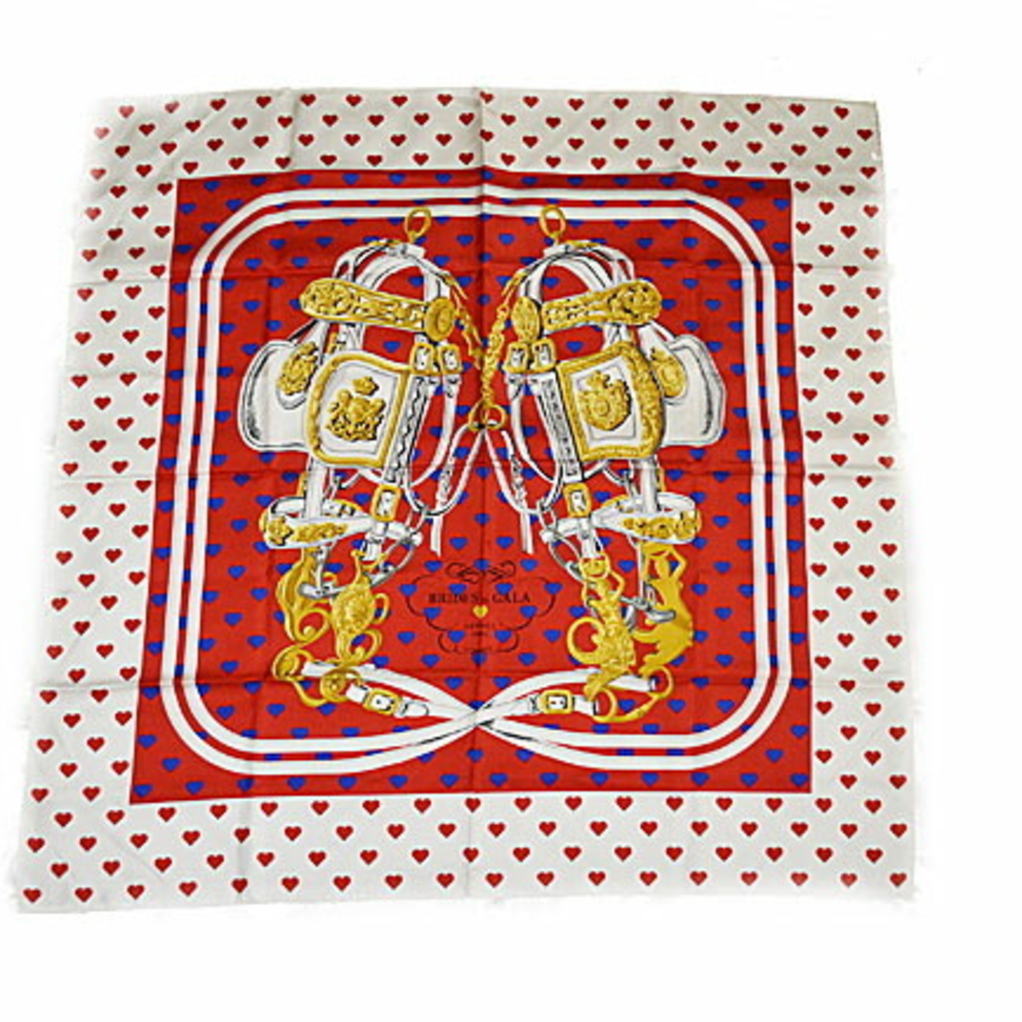 Hermes Scarf Muffler Valentine's Day Limited Edition HERMES Carre 90 Silk Twill Brides de Gala Love Heart Red White